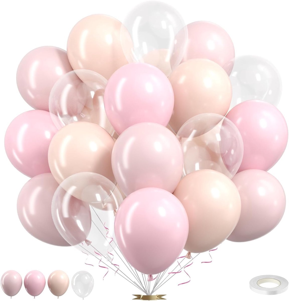 50 stuks ballonnen voor verjaardag, 30 cm, latex ballonnen, roze, beige, crèmekleurige ballonnen, transparante ballonnen, helium, voor babyshower, bruidsdouche, vrijgezellenfeest