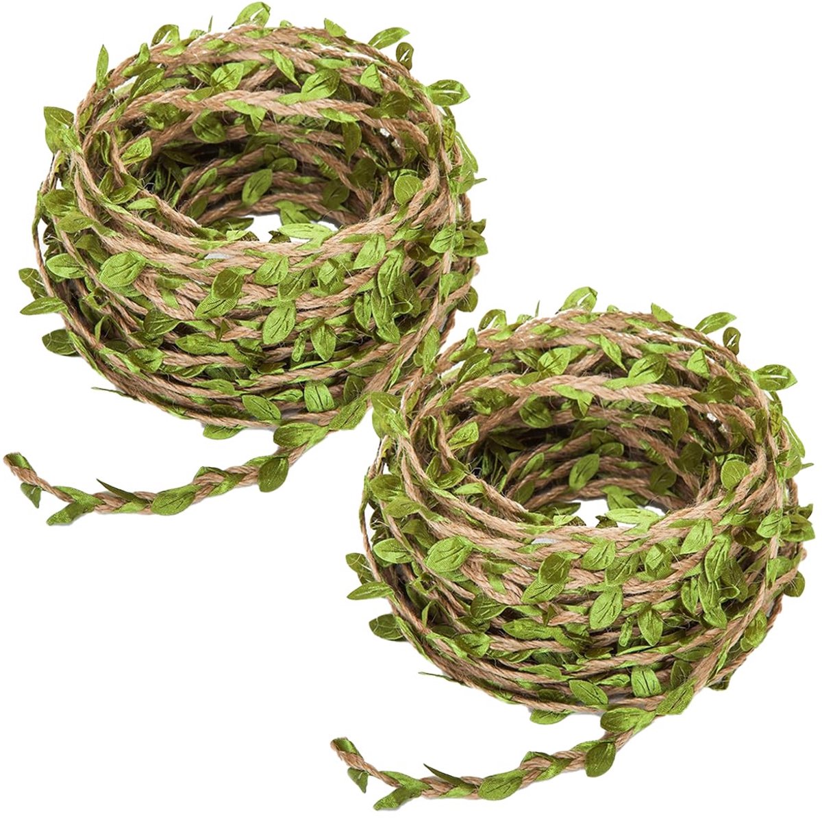 Jute Touw met Groene Bladeren, Jute Blad Lint met Kunstmatige Bladeren, Groen Blad Draad Rotan Decoratie, voor Muur, Bruiloft, Knutselen, Feestdecoratie,Tuin Decoratie(Totale Lengte 20M)