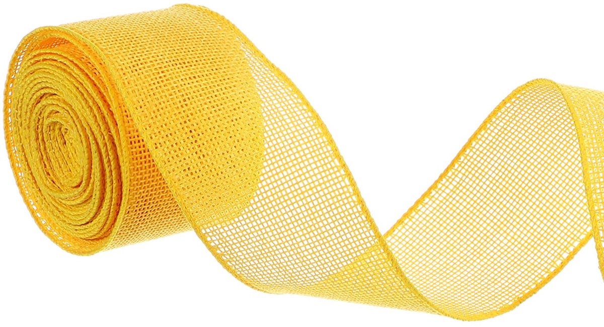 Jute lint met draadrand, natuurlijke stoffen rand, rustieke linten voor strikken, geschenkverpakking, krans, feestdag, bruiloft, feest, woondecoratie, doe-het-zelf knutselen, geel