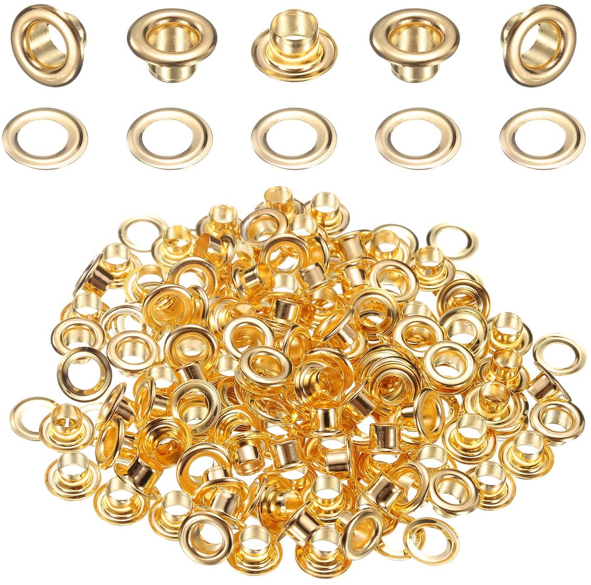 50 stuks ogen 4 mm binnendiameter messing ogen metalen ogen roestvrij zeilogen grommet kit met sluitringen ogen voor banners, leer, schoenen, handtassen, gordijnen, knutselen, goud