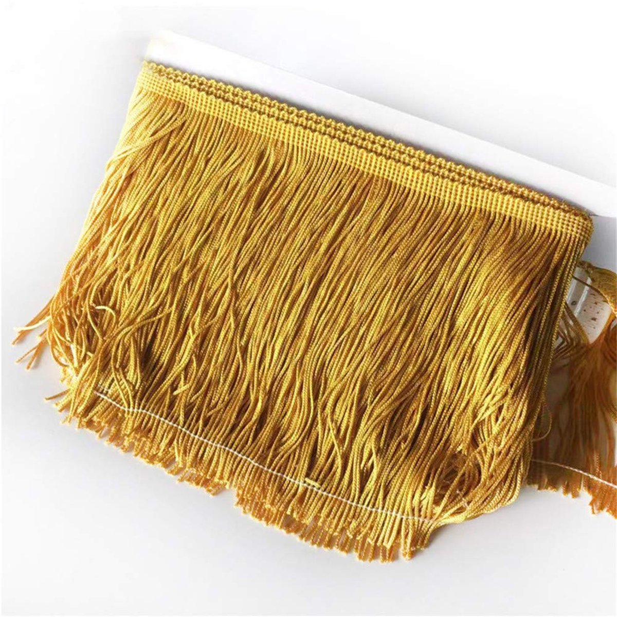 Franjes, dansfranjes, gesneden franjes, franjesband, franjeband voor doe-het-zelf naaitoebehoren, kostuumtrimmen, kleding, Latijn (donker goud, 10 cm)