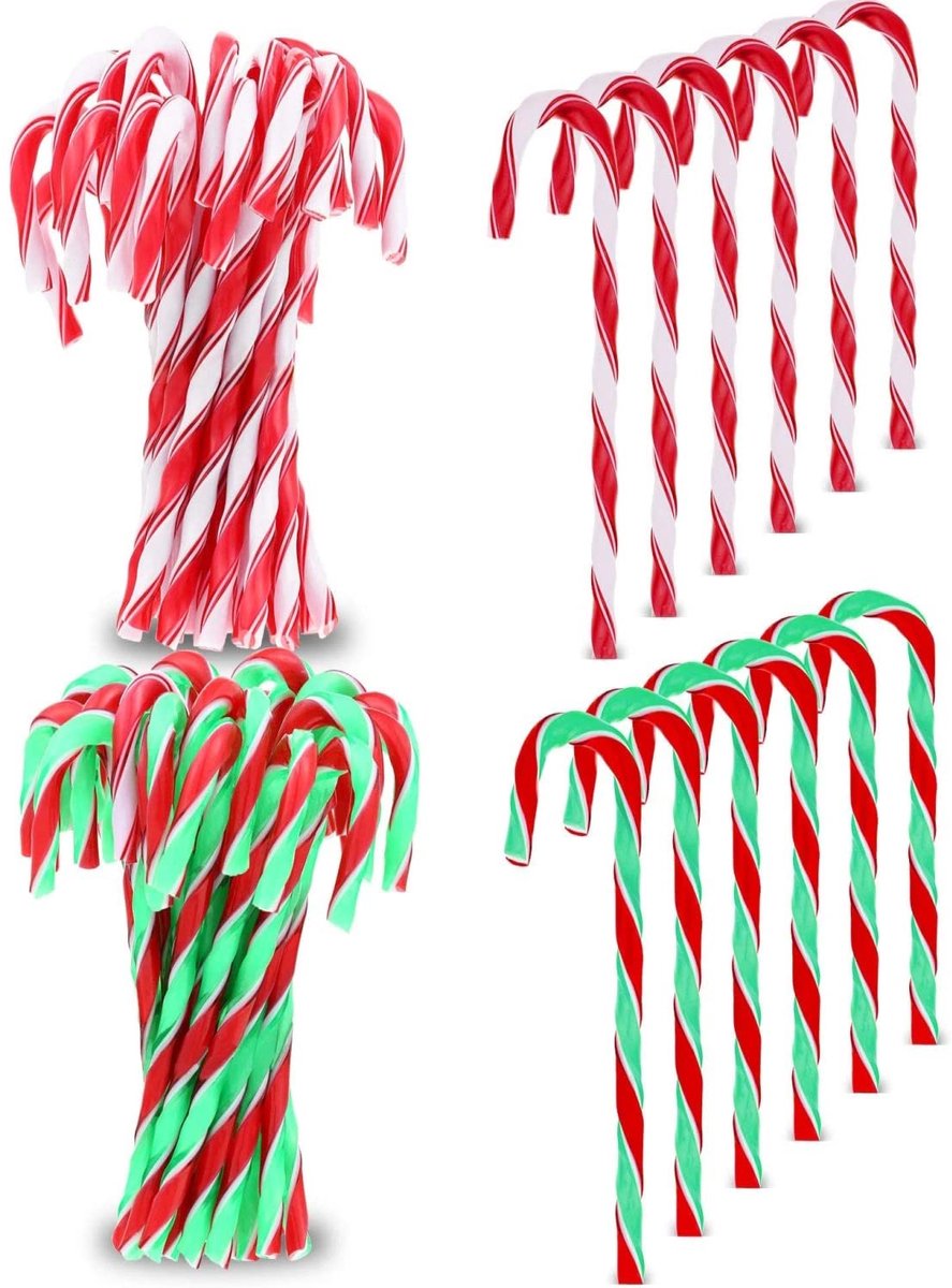 60 stuks kerstsnoepriet, 15 cm plastic snoepriet kerstboom hangende ornamenten voor vakantie kerstfeest nieuwjaar huisdecoratie gunsten (rood en wit, groen rood en wit)