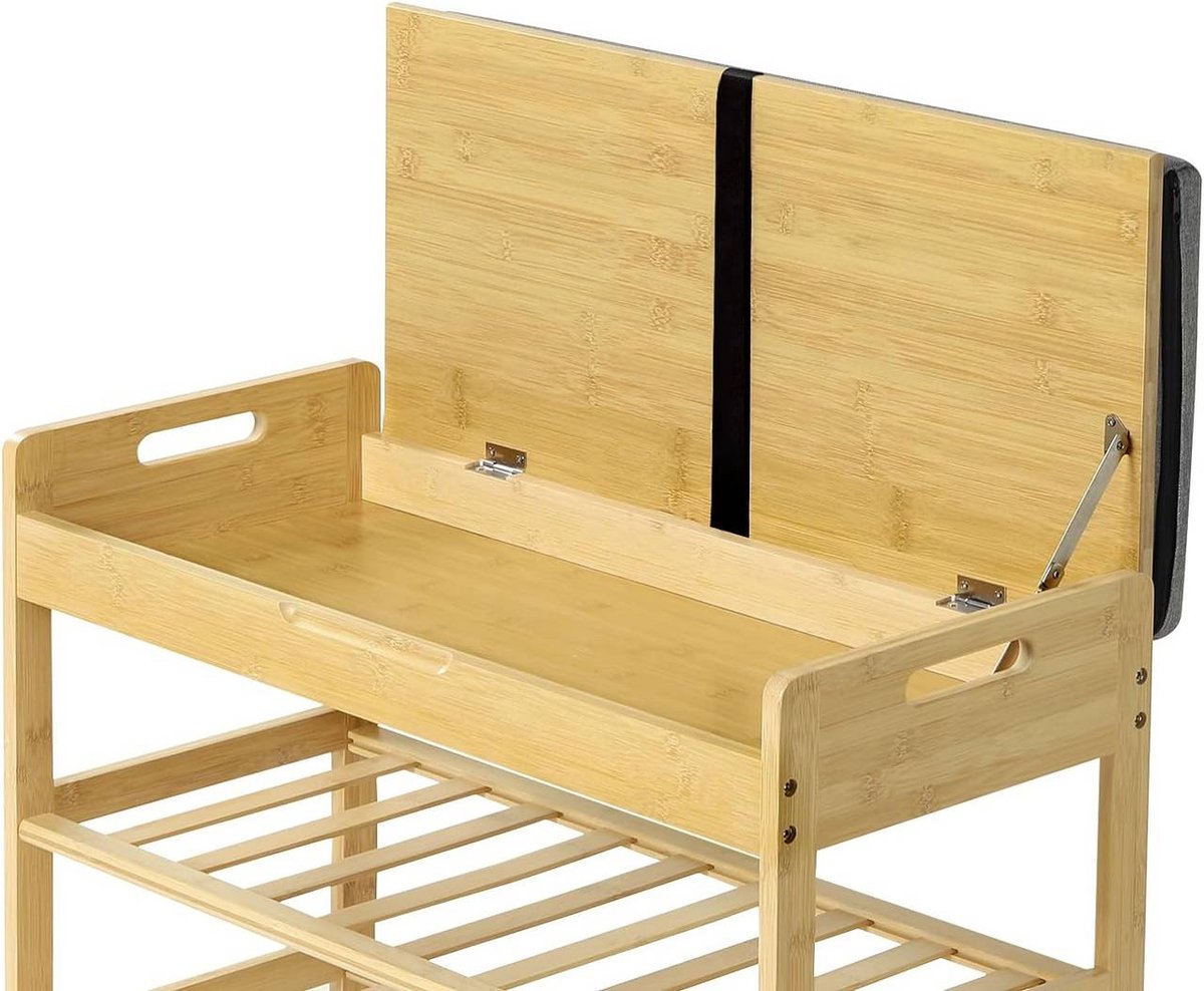 SureDeal® - Schoenrek - Bankje - Schoenenbankje bamboe - Hal entree woonkamer - 68x30x50 cm - Grijs