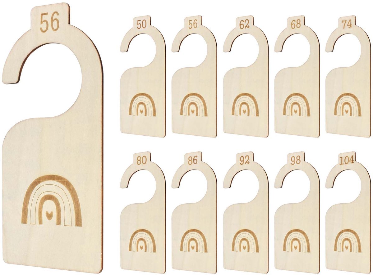 10 stuks omkeerbare babyverdelers - maten 50 tot 104 (10 maten) - regenboogdesign - hoogwaardig hout - cadeaus voor pasgeborenen (10)