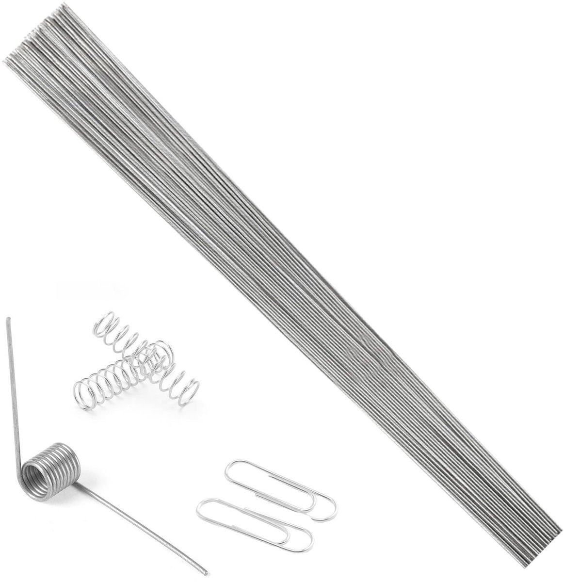 50 stuks verenstaaldraad, roestvrij stalen draad, 1 mm x 400 mm, verenstaal, roestvrijstalen draad, metalen stang voor doe-het-zelf handwerk, metalen staven om te knutselen