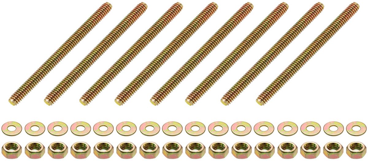 Draadstangen, 1/4 inch UNC x 3-1/4 inch lengte koolstofstaal verzinkt draadstangen compleet met ringmoeren voor schroefklemmen, U-bouten, kleur zink