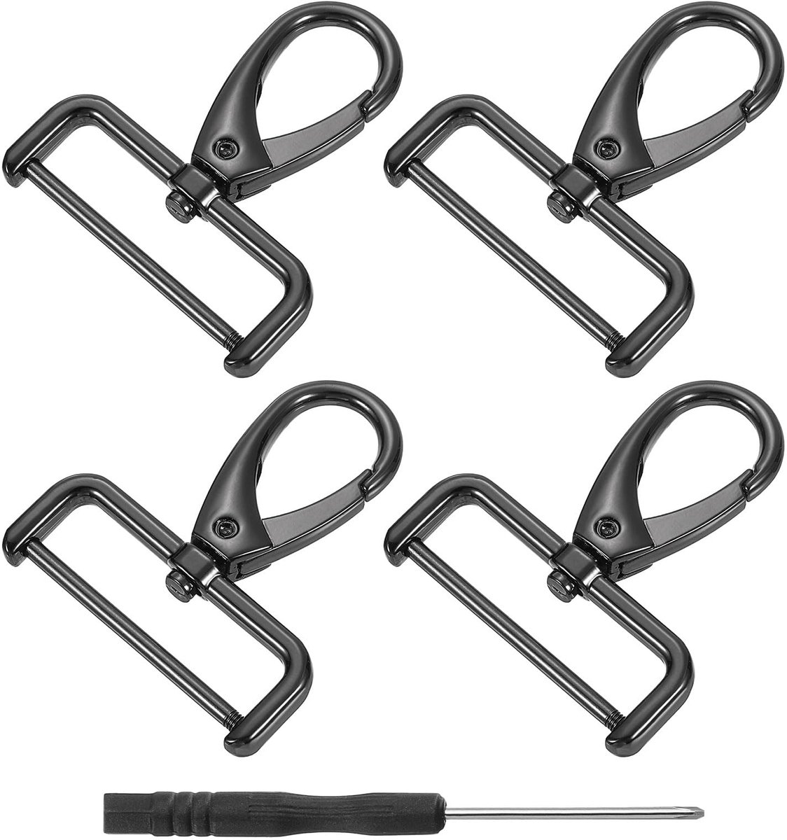 4 stuks draaibare karabijnhaken, 25 mm (1 inch), D-ring, afneembare klikhaak, metalen karabijnhaak met schroevendraaier, voor portemonnee, sleutelhanger, doe-het-zelf, zwart