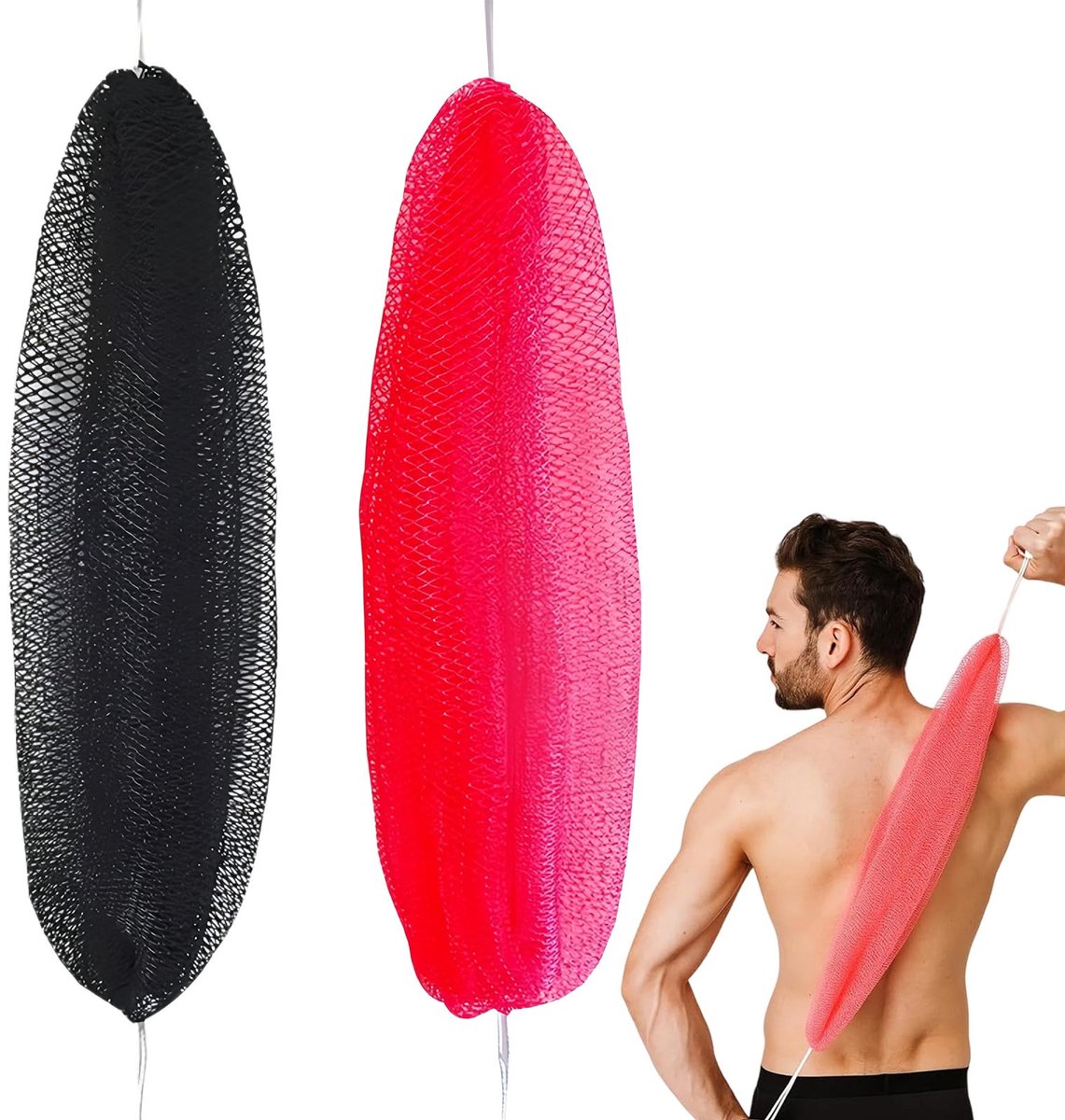 2 stuks Afrikaanse netspons set exfoliërende badspons douchespons wasdoek polyamide groot formaat zwart lichaamspeeling voor douche bad thuis en reizen