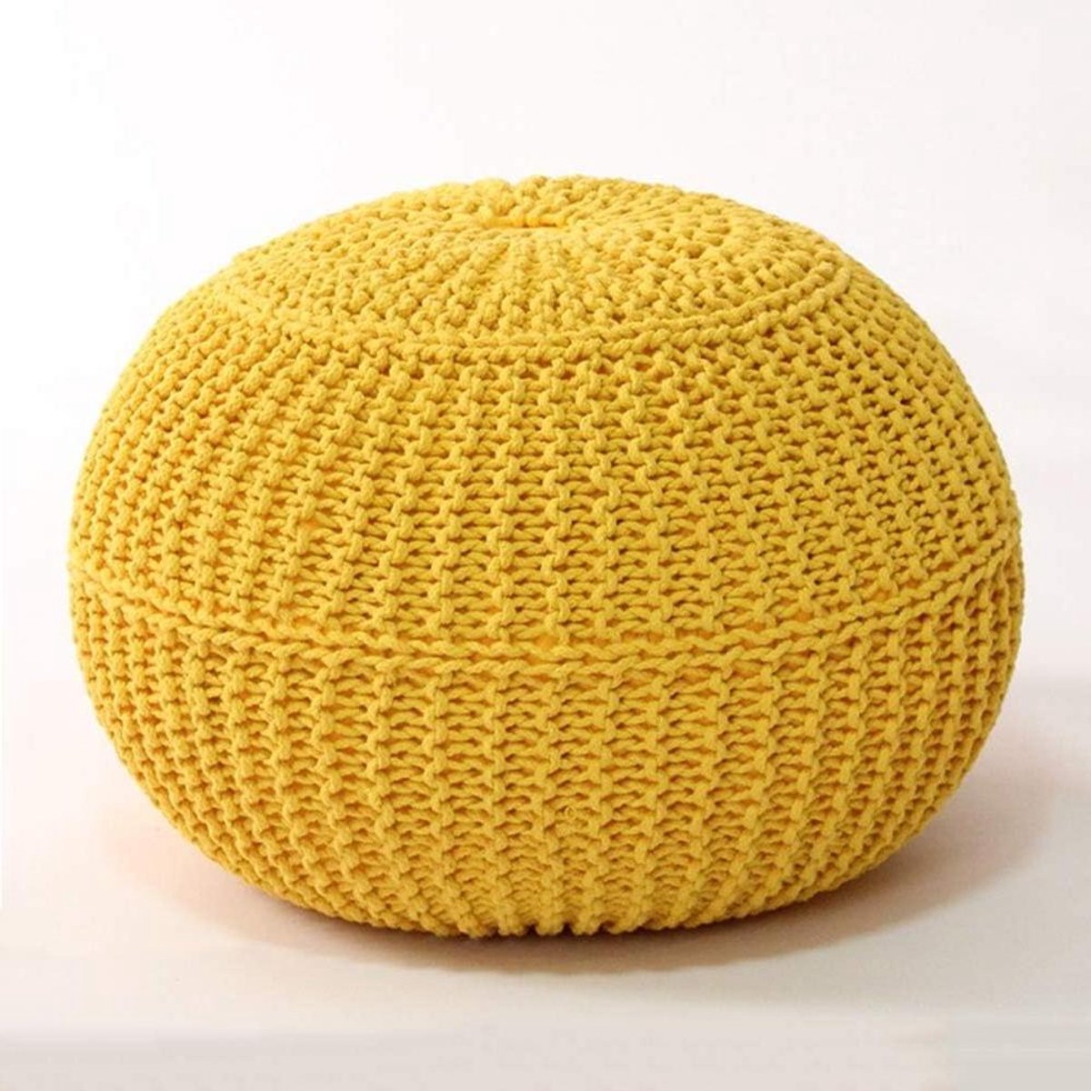 Gevlochten Poef - Zitkruk Ottomaan - Extra Zitplaats - Handgeweven Katoen - 50x50x40cm - Geel