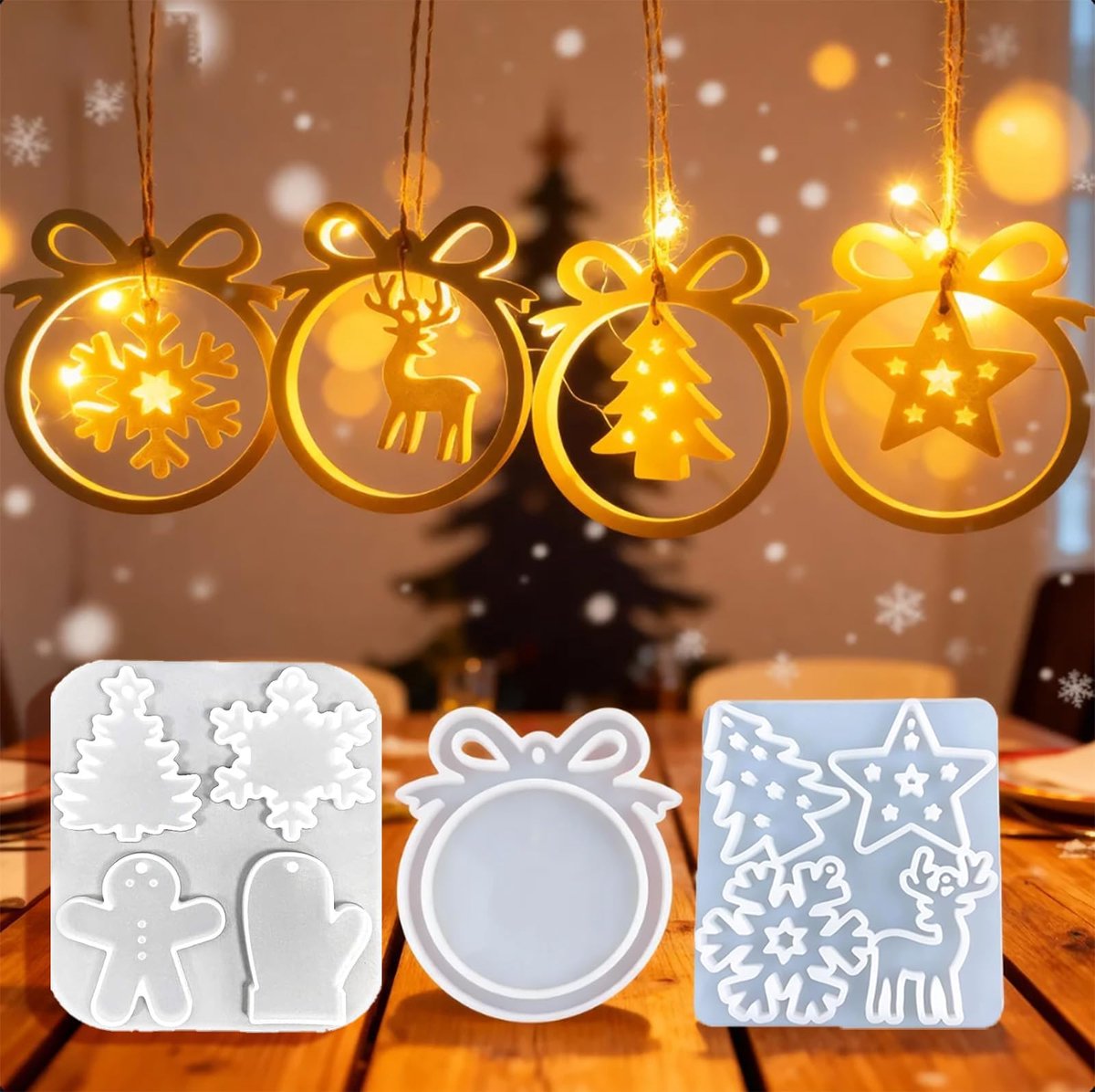 mal voor Kerstmis, 9 stuks, siliconen vormen, kersthangers, siliconen gietvormen voor Kerstmis, siliconen gietvorm, hanger, sneeuwvlok, kerstboom, sterren, eland, voor kerstdecoraties