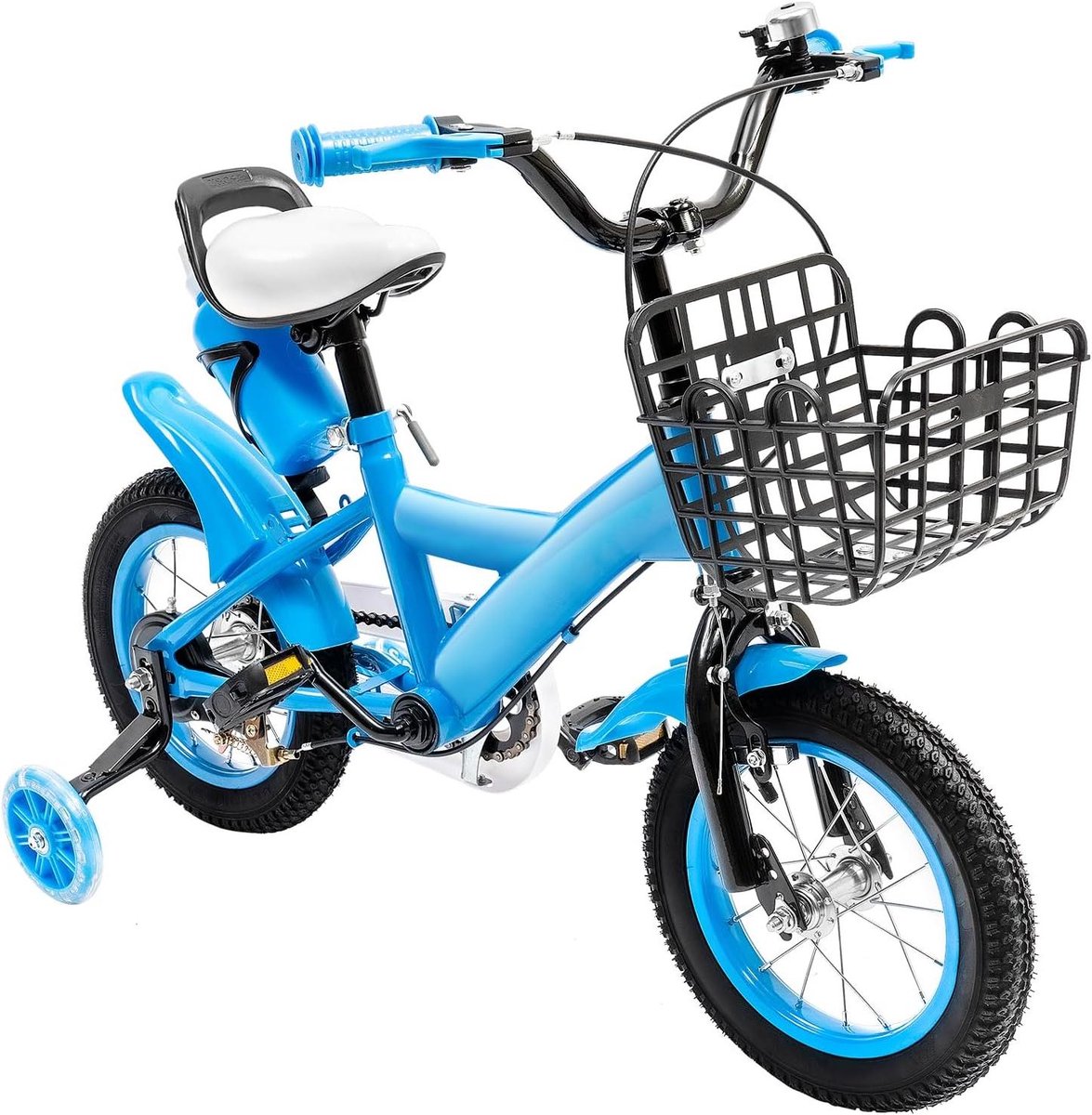 Kinderfiets met Steunwielen Loopfiets Peuter Buiten Spelen Robuust Koolstofstaal Frame 12 Inch Blauw
