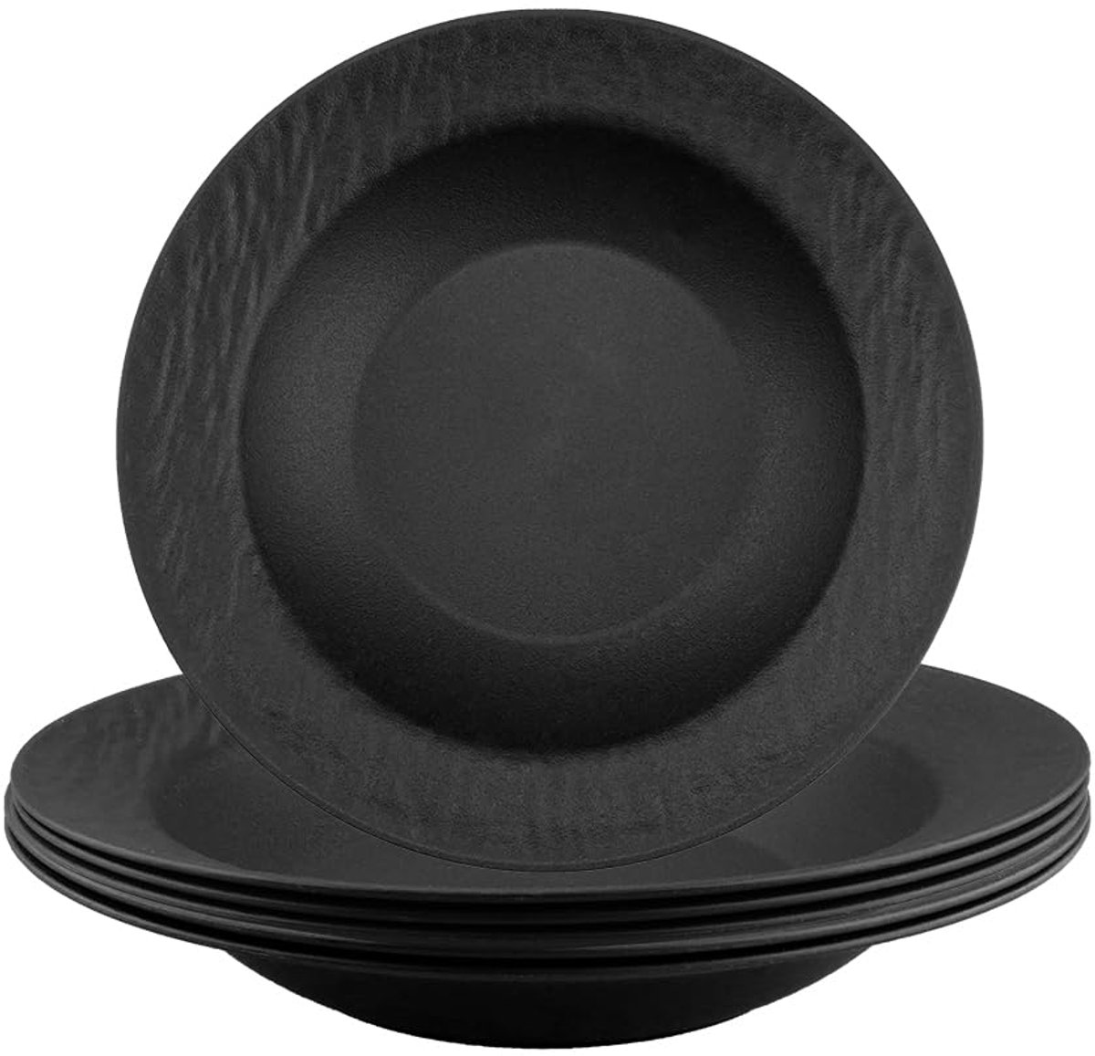 Diepe borden, zwart, 22 x 3,5 cm, tafelservies, kunststof, herbruikbaar, bord voor noedels, salades, steaks