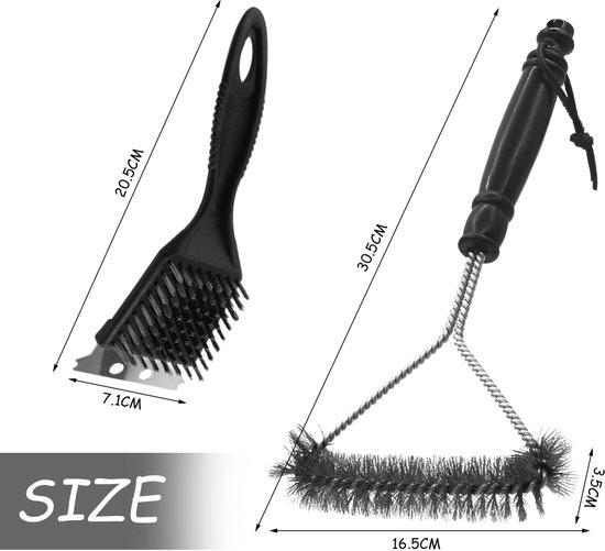 2 zwarte draadborstels voor het reinigen van barbecue, reinigingsset voor barbecue, kookgerei — afbeelding 5
