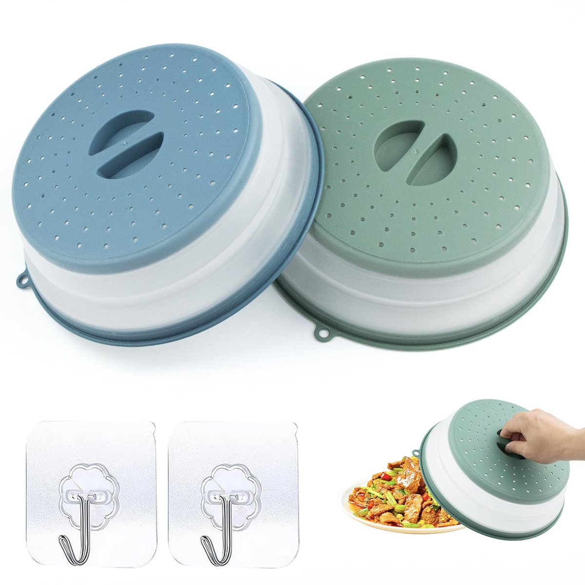 Set van 2 opvouwbare magnetrondeksels, voedselborden, schotelhoezen, koepels, spatbescherming met handgreep, siliconen, voor koken in de keuken