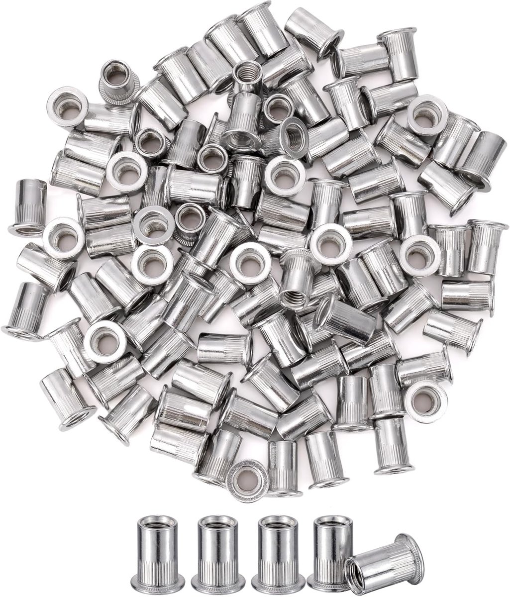 100 stuks M8 platte kop aluminium klinkmoeren blindinzetmoeren, klinkmoeren voor staal, legering, koper, kunststof