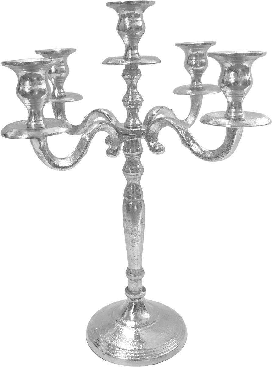 Kandelaar kandelaar 5-armig aluminium gegoten zilver ruw - kandelaar groot - decoratie moderne woonkamer - hoogte: 40, 60, 80 of 140 cm (40x34 cm)