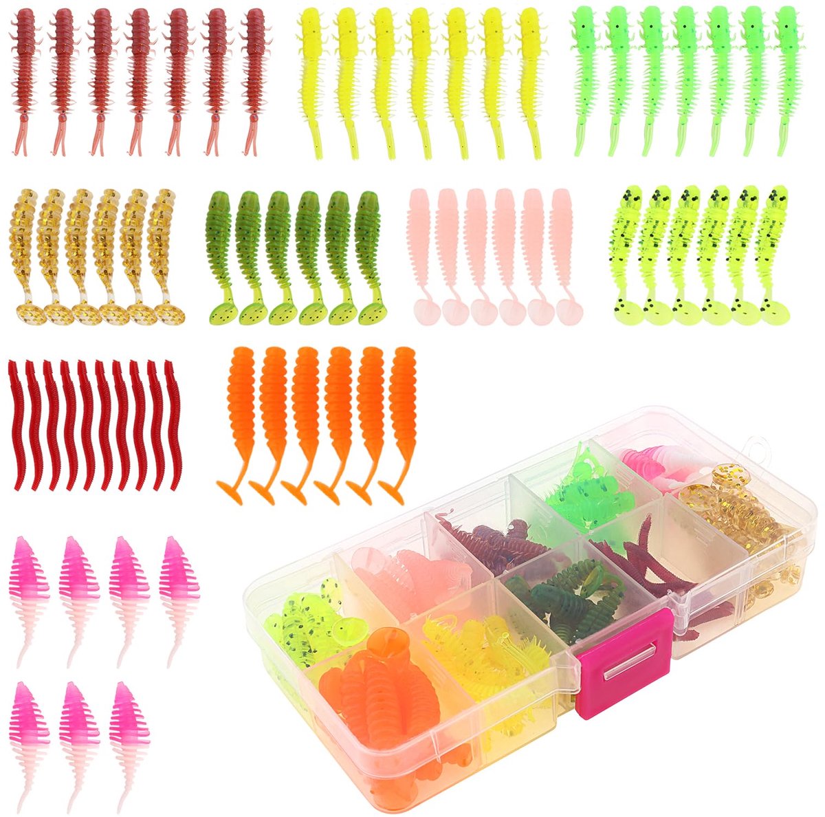 68 stks Vissen Topwater Kunstaas Kits Gemengd Kunstaas Visgerei Box, Zacht Plastic Vissen Lokt Aas Inclusief Zachte Worm Duizendpoot voor Bas Forel Snoekbaarzen