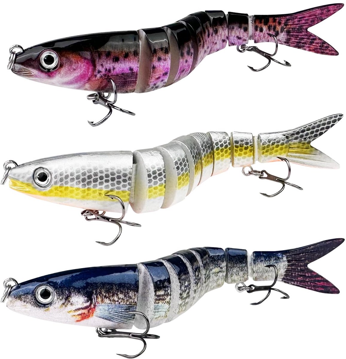 3 stuks visaas, kunstaas, wobbler snoek, meergewrichtig snoekaas, meergewrichtig baars, snoekaas, snoekaas, visgeschenken, voor zoet water, zout water, forel, baars