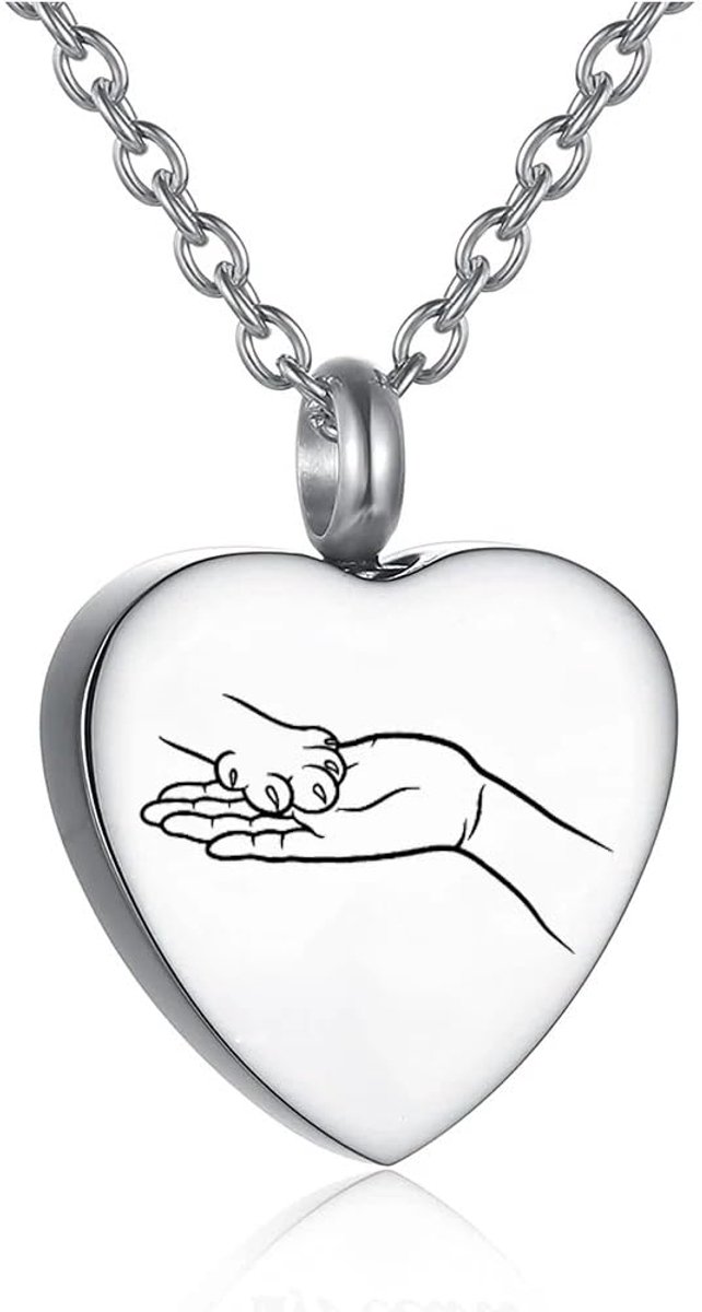 925 sterling zilveren hond urn ketting voor dames en heren, hart huisdier poot crematie as gedenkteken aandenken hanger gegraveerde handdruk, hond, — afbeelding 2