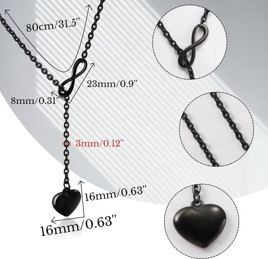 Y Lariat Ketting Dames Zwart Roestvrij Staal Slip Chain Ketting Gelaagde Slanke Verstelbare Choker Hart Y-vormige Costume Sieraden Ketting — afbeelding 2