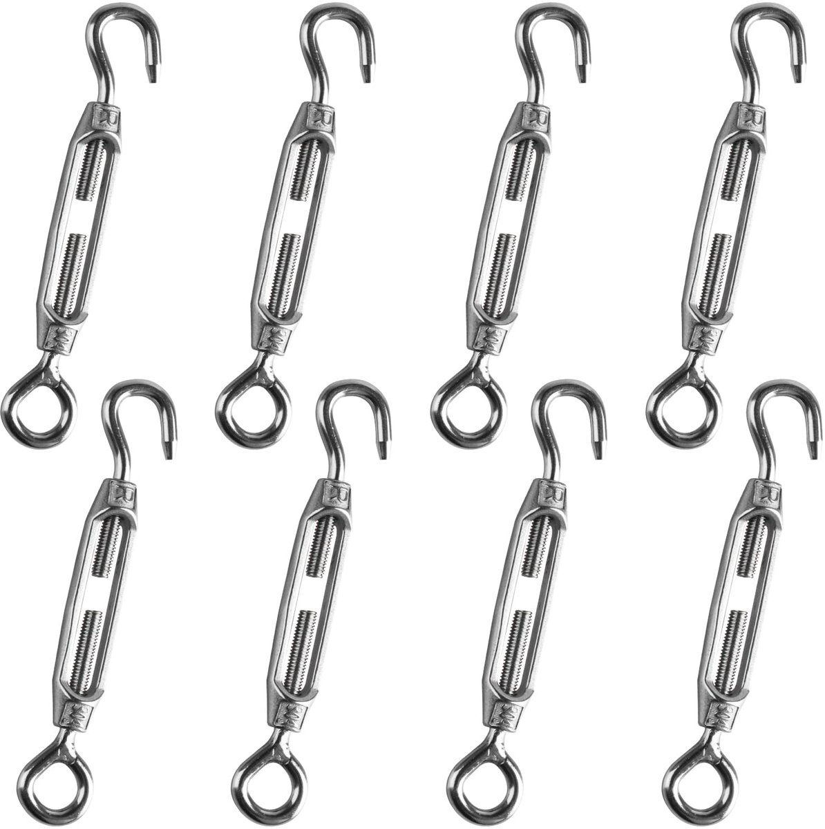 8 stuks M4 staaldraadspanner RVS spanschroef kabelspanner M4, haak en oog spanschroef haak spanschroef verstelbare draadspanner RVS spanner zonnescherm voor tuin draadhekspanner