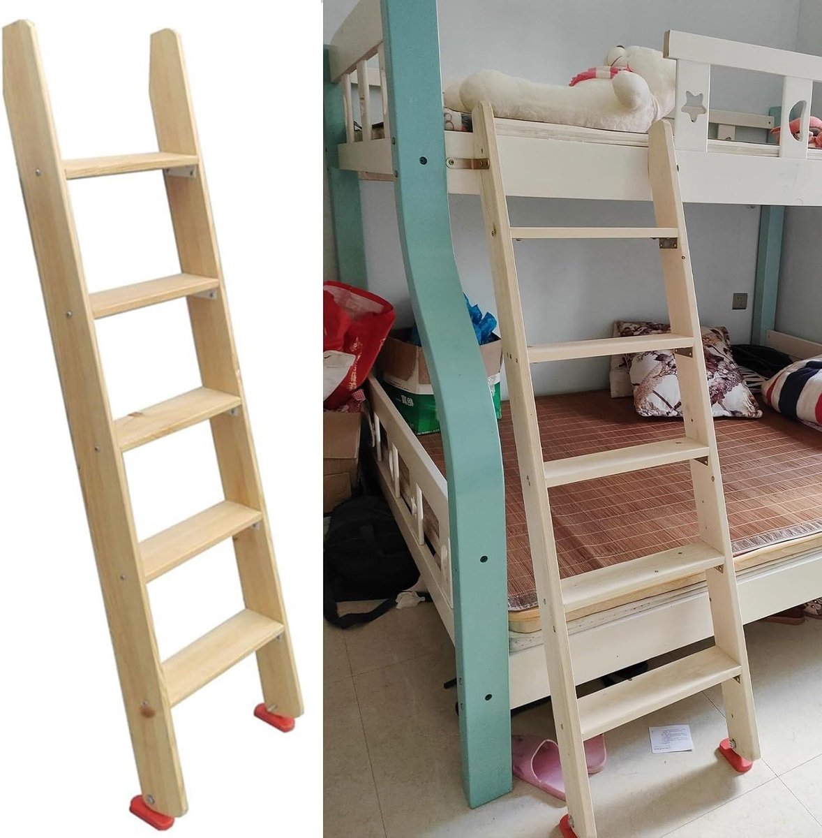 Stapelbedladder Hout - Houten Ladder Bed - Veilig In Bed Stappen - Extra Brede Treden - 44 cm Breed