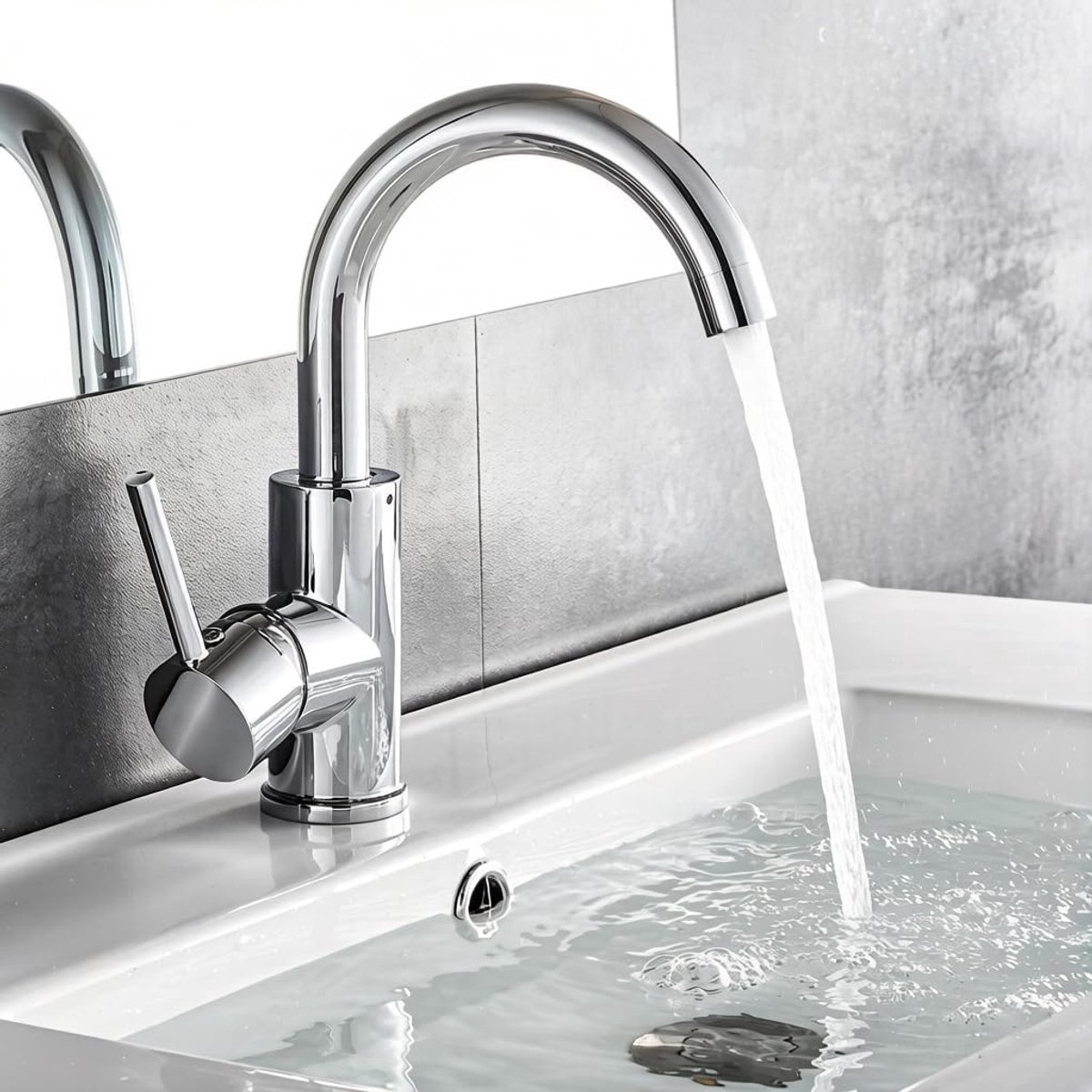 Waterkraan voor badkamer, 360 graden draaibaar, messing chroom, wastafelarmatuur hoog met 60 cm slang, eengreepsmengkraan voor badkamer/keuken