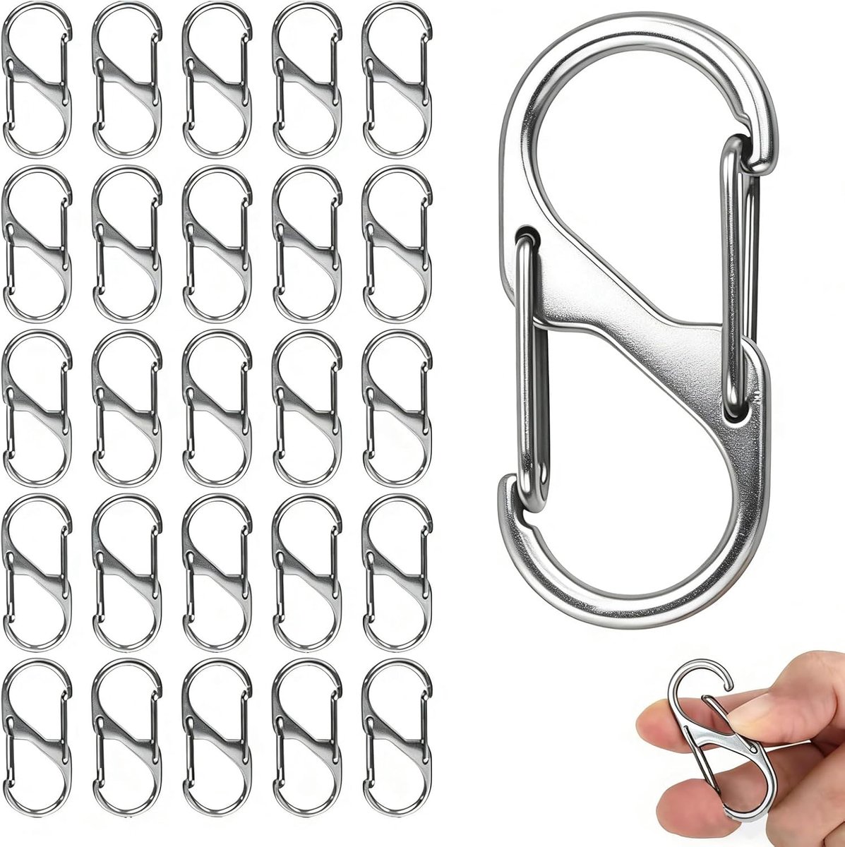 50 stuks metalen karabijnhaken S, karabijnhaken in S-vorm, roestvrij staal, vorm 3 cm/4 cm/5 cm, karabijnhaken set voor outdooractiviteiten, wandelen, vissen, kamperen, reizen