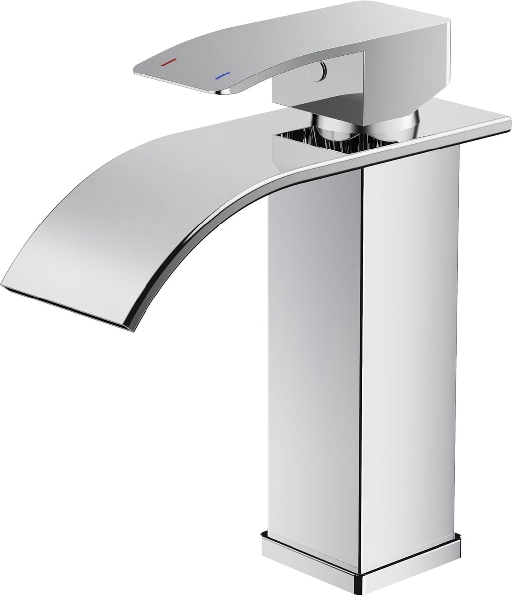 Kraan,Waterval wastafelarmatuur eengreepsmengkraan Armatuur wastafel met uitloop Hoogte 110 MM,Waterbesparend, Energiebesparend, Chroom