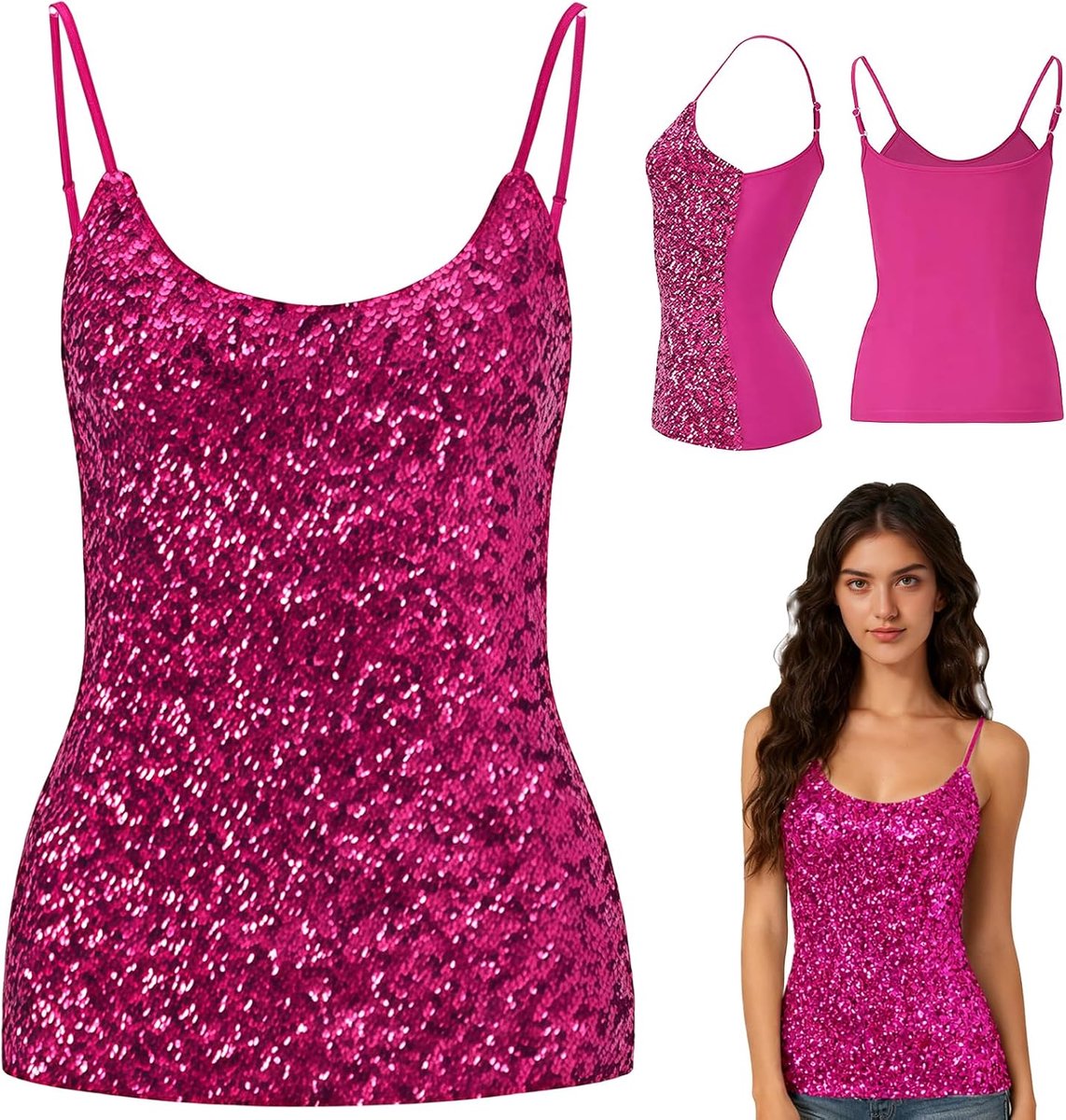 Feesttops met pailletten, verstelbare bandjes, dagelijkse haltertop, mouwloos, glitterhemdje, vest, blouse, T-shirts voor nachtclub, feest, optredens, kostuumtops