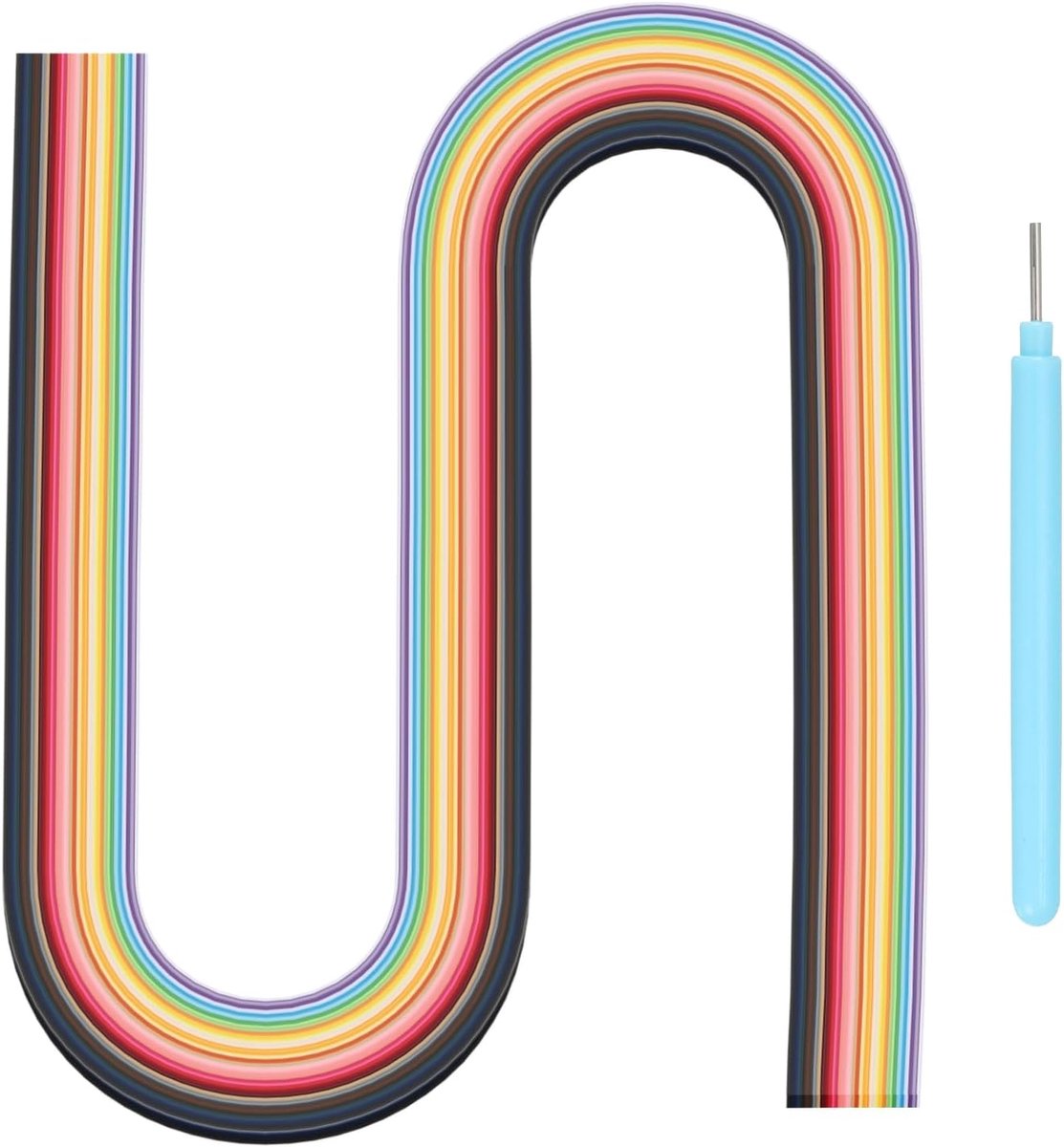 Filigraan papierset, 53,3 cm papieren stroken, 7 mm, 36 kleuren, met blauwe veer voor beginners, doe-het-zelf leergereedschap (meerkleurig, 180 stuks)