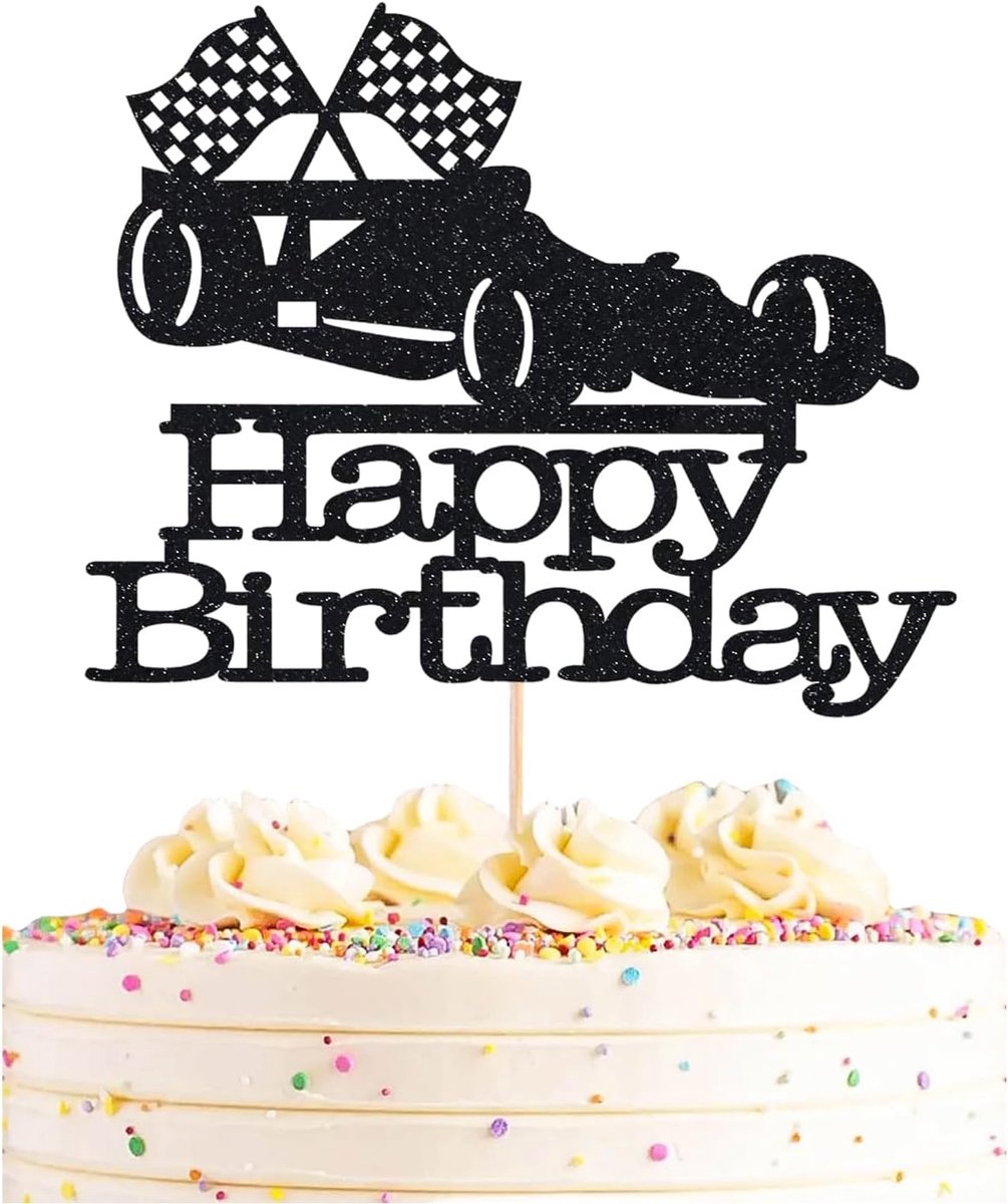 Car Cake Topper Zwarte Glitter Auto Geboorte Dag Taartdecoratie Racewagen Kinder Geboortedag Cupcake Accessoires Fotoaccessoires Vrolijke Verjaardag Feestde