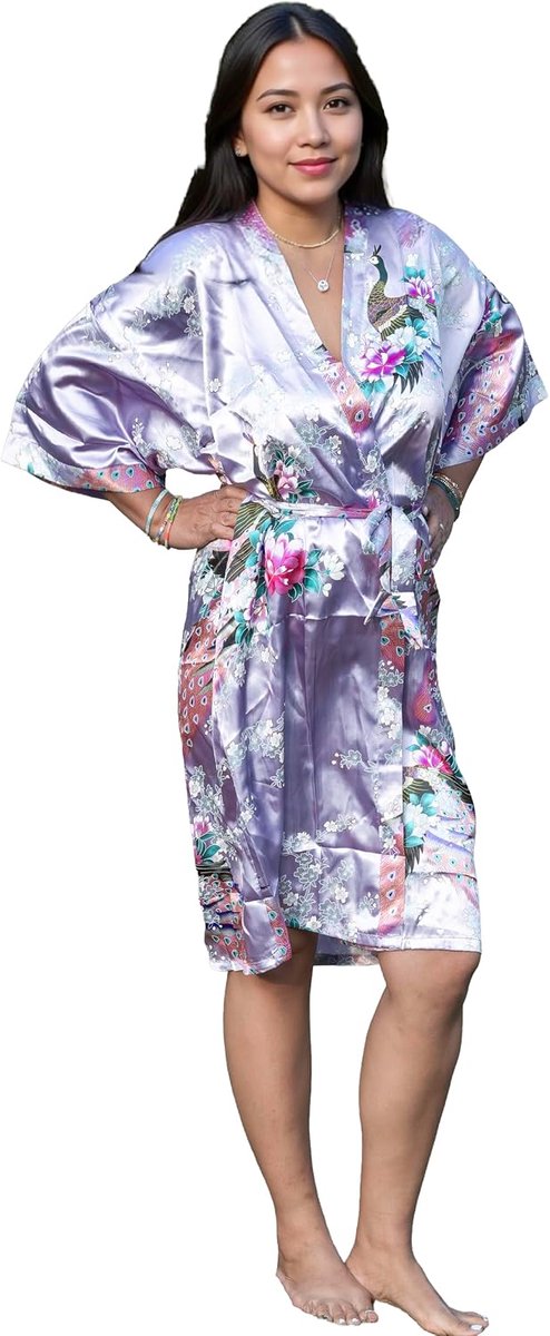 Kimono badjas lang 16 kleuren Premium Peacock bruidsmeisje bruidsdouche dames cadeau — afbeelding 4