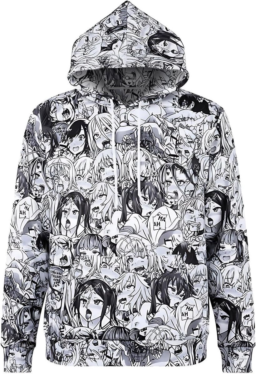 Ahegao Capuchontrui met ritssluiting | Manga Hoodie | Zwart / Wit | Maat: S - L