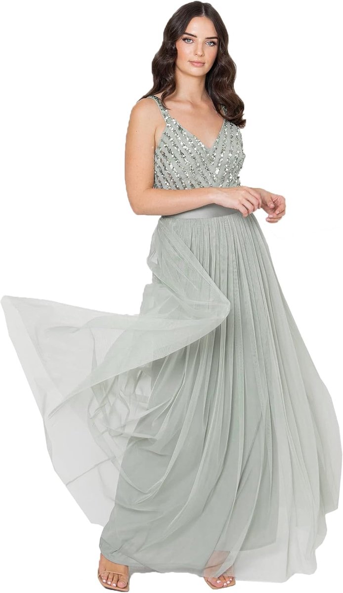 Deluxe Maya Mouwloze gestreepte maxi-jurk dames Galajurk