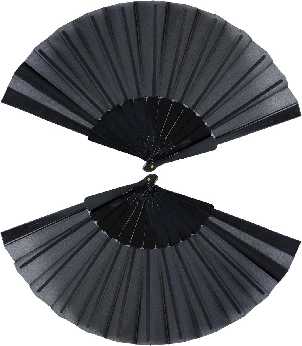 2 stuks zwarte vouwwaaiers van kunststof, praktische vouwwaaiers en zakvakken voor de zomer, ideaal voor feest, bruiloft, dans, decoratie en als Chinese waaier
