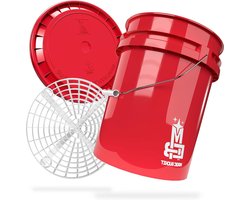 Wastemmer met Deksel - Wasemmer Grit Guard - Auto Wassen - Extra Stabiele Wanddikte - 20 Liter - Rood/Wit