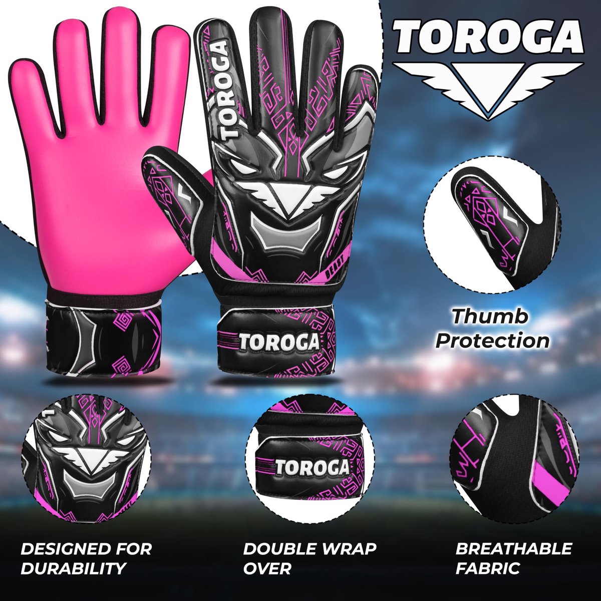 SnelShoppen - TOROGA Infinity Pro Junior Kinder Torwarthandschoenen met Grip-Latex, Vingerbescherming en Dubbel Polsbandje - Voetbalhandschoenen voor