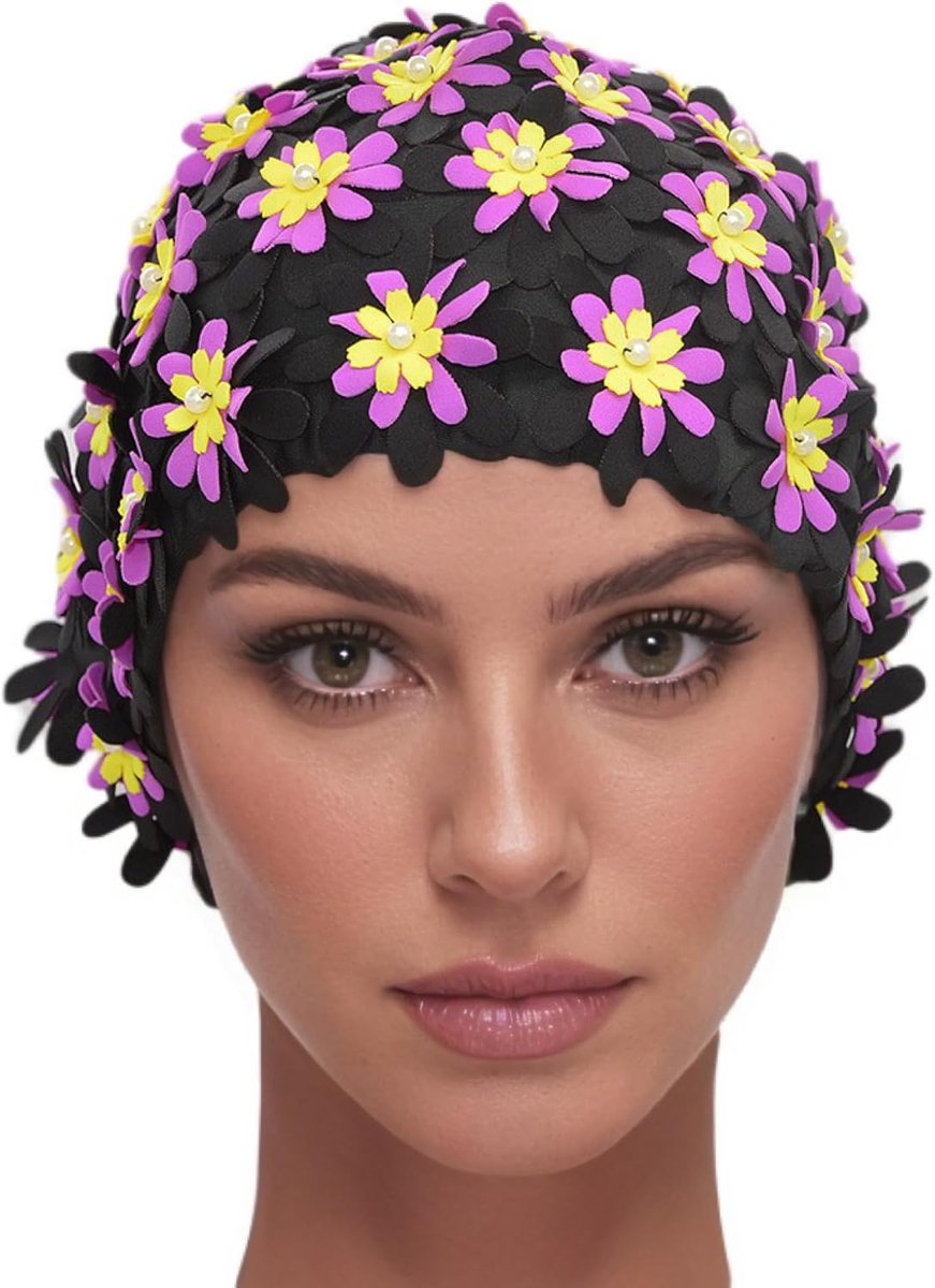 Badmuts met bloemenpatroon, retrostijl, voor dames