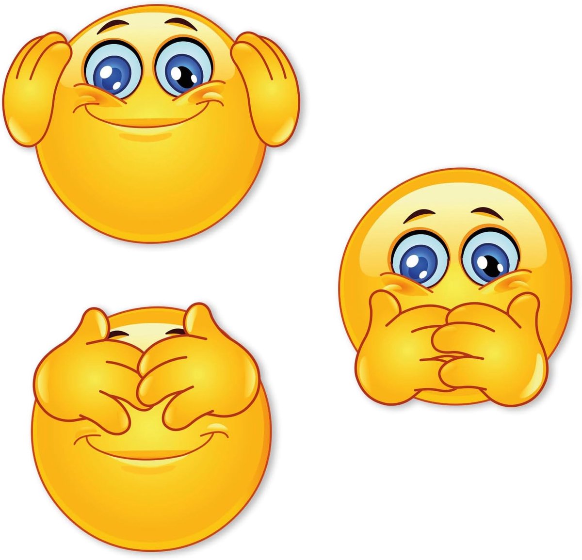 kfz_662 Smiley-stickerset, doof, stil, blind, rond, Ø 9 cm, grappige emoticon stickers voor laptop, notebook, deur, scooter, auto, zelfklevend, weerbestendig, kfz_662