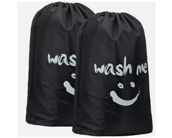 Opbergzak voor Vuile Wasgoed - 2 Stuks - 70 x 45 cm - Opvouwbare Reiswaszak - Met Trekkoord - Polyester - Praktische Opbergzak voor Vuile Wasgoed - Geschikt voor Reis, Slaapzalen en Thuis - Zwart