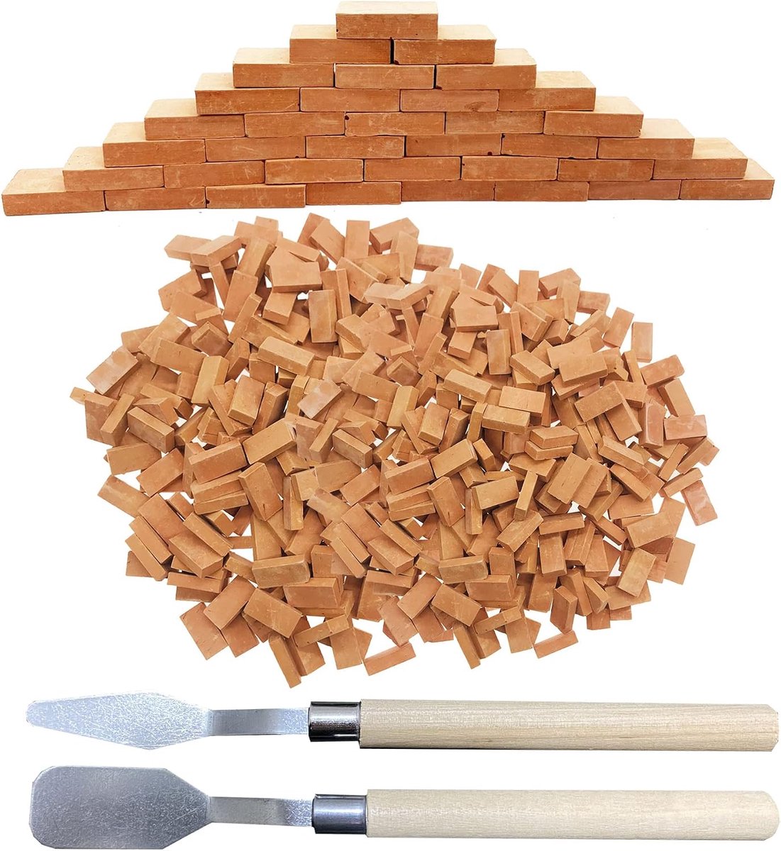 500 STKS Mini Rode Muur Bakstenen Model Baksteen Bouwset 1:16 Miniatuur Bakstenen Beeldje Nep Bricks met Schraper voor Model Fairy Garden