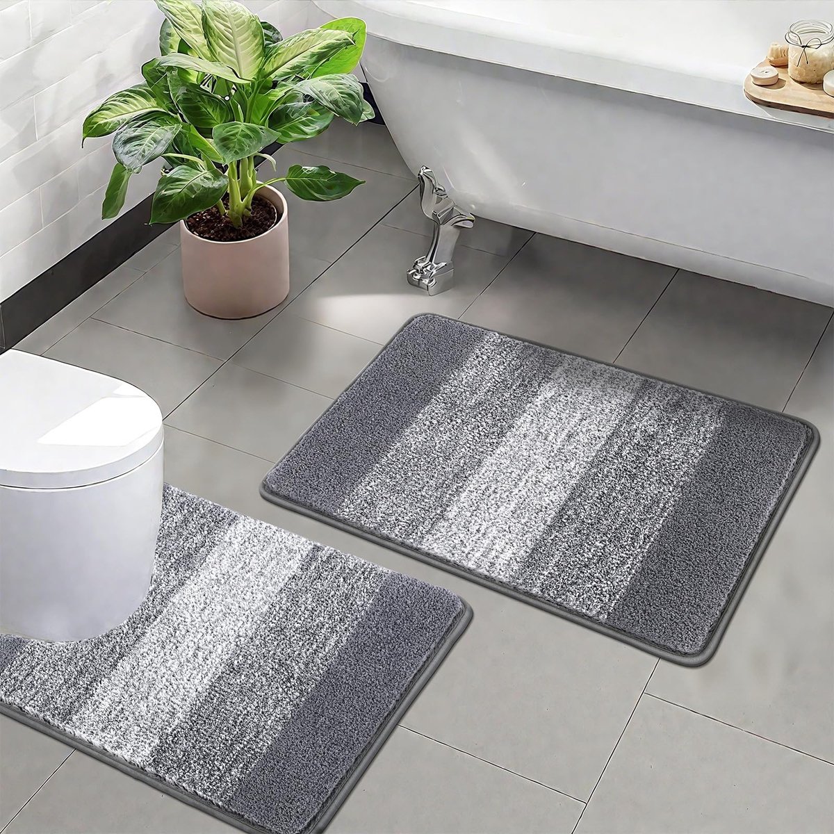 SnelShoppen - 2-delige zachte badkamermatsets donkergrijs - waterabsorberende antislip badmatten en toiletmat - machinewasbaar voor badkamer en toilet