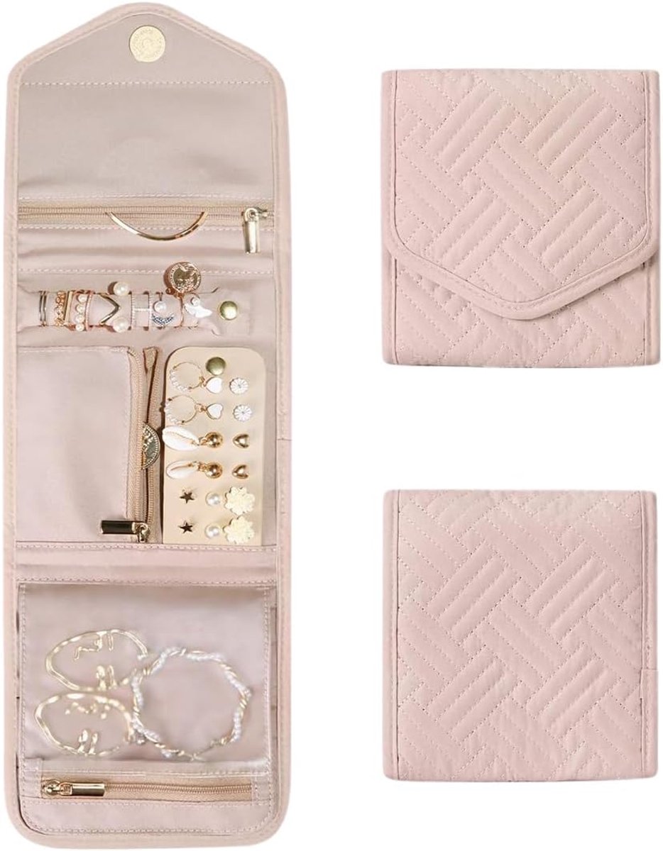 Sieradenzakje op rol, sieradenzakje voor reizen, waterdicht, sieradenorganizer, opvouwbaar, sieradenrollen, draagbaar, voor oorbellen, halsketting, armband