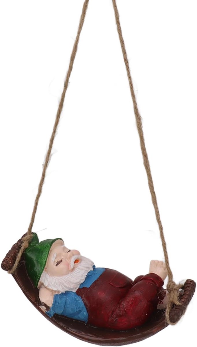 standbeeld, grappige kabouter swing figuur, ornamenten, hars en touw, mooie 19 cm hars kabouter swing sculptuur voor terras, gazon, veranda (rood)