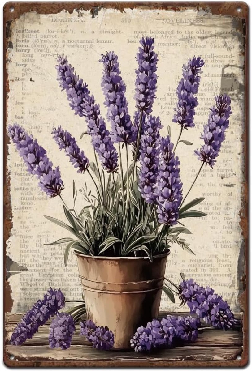 Lavendel tinnen bord lavendel metalen borden potplanten borden en plaquette bloem ijzer poster kunst voor tuin slaapkamer woonkamer man grot ouderwets vintage decor