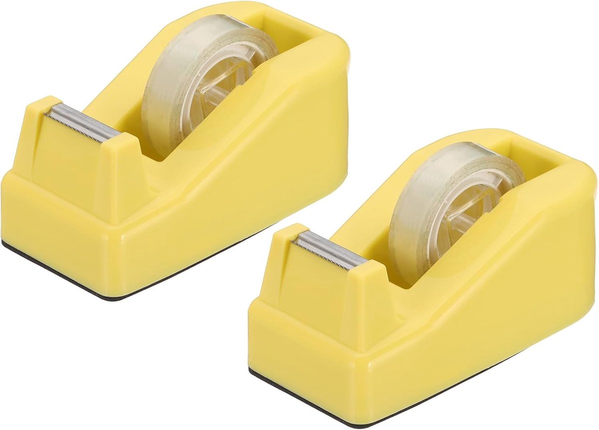 2 stks Tape Dispenser Bureau, Kleine Tape Dispenser Leuke Desktop Dispenser Houder voor Tape Office Desktop, Geel