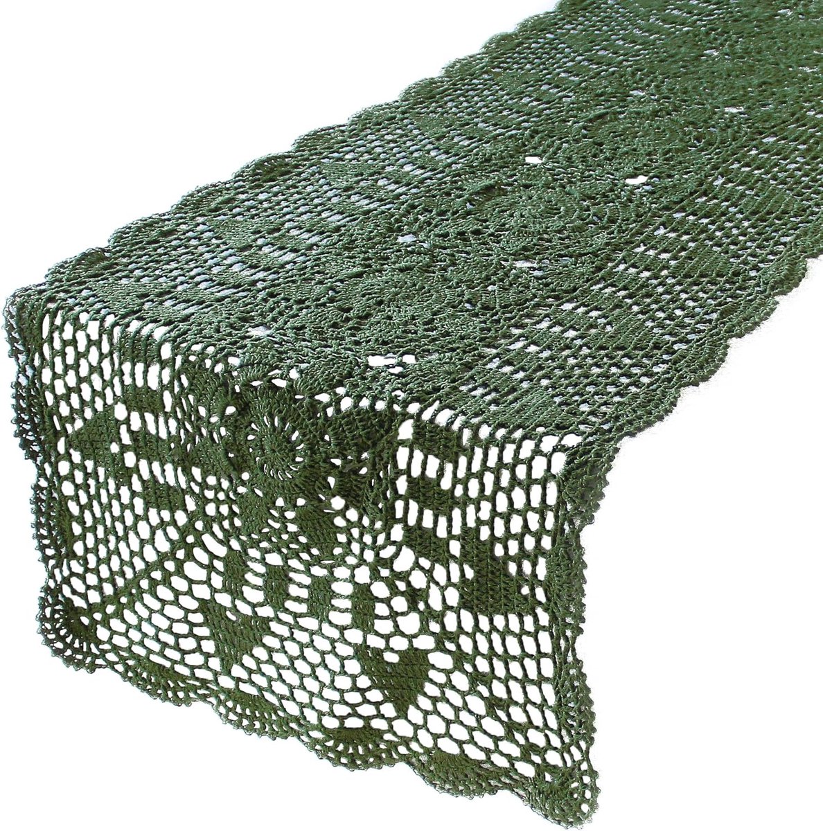 kilofly Handgemaakte gehaakte kanten rechthoekige tafelloper 15 x 71 inch, groen