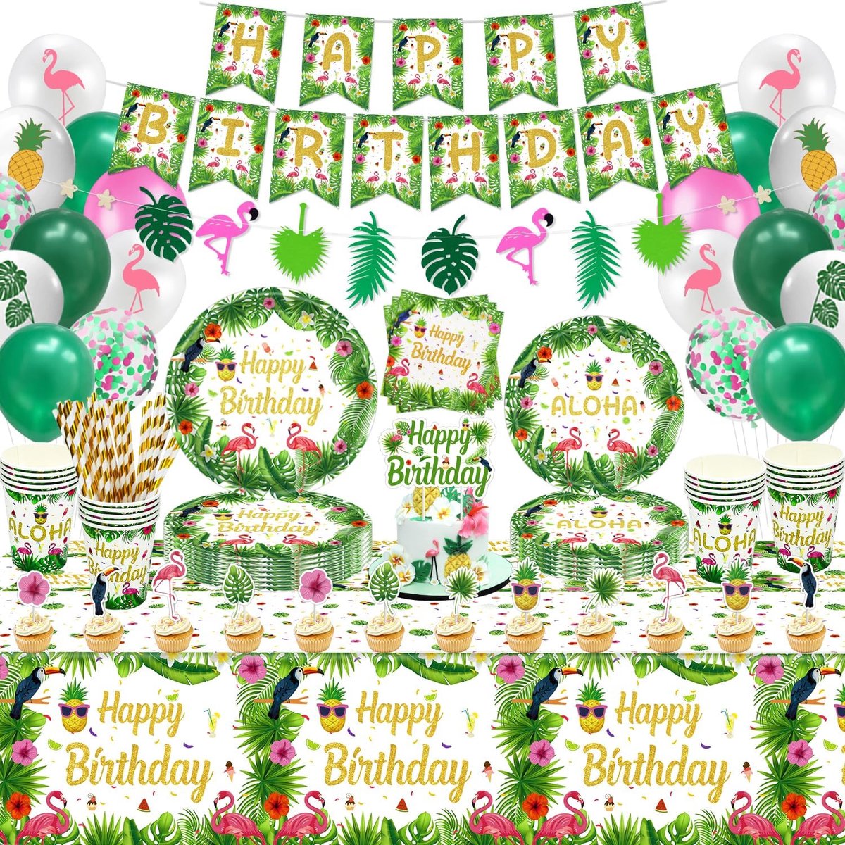 174 PCS Hawaiian Aloha Party Supplies Tropische Luau Partijdecoraties Hawaiian Partij Decor Zomer Partij Servies Set - Borden, Banner, Ballonnen, Bekers, Servetten, Tropische Slinger Voor 20 Personen