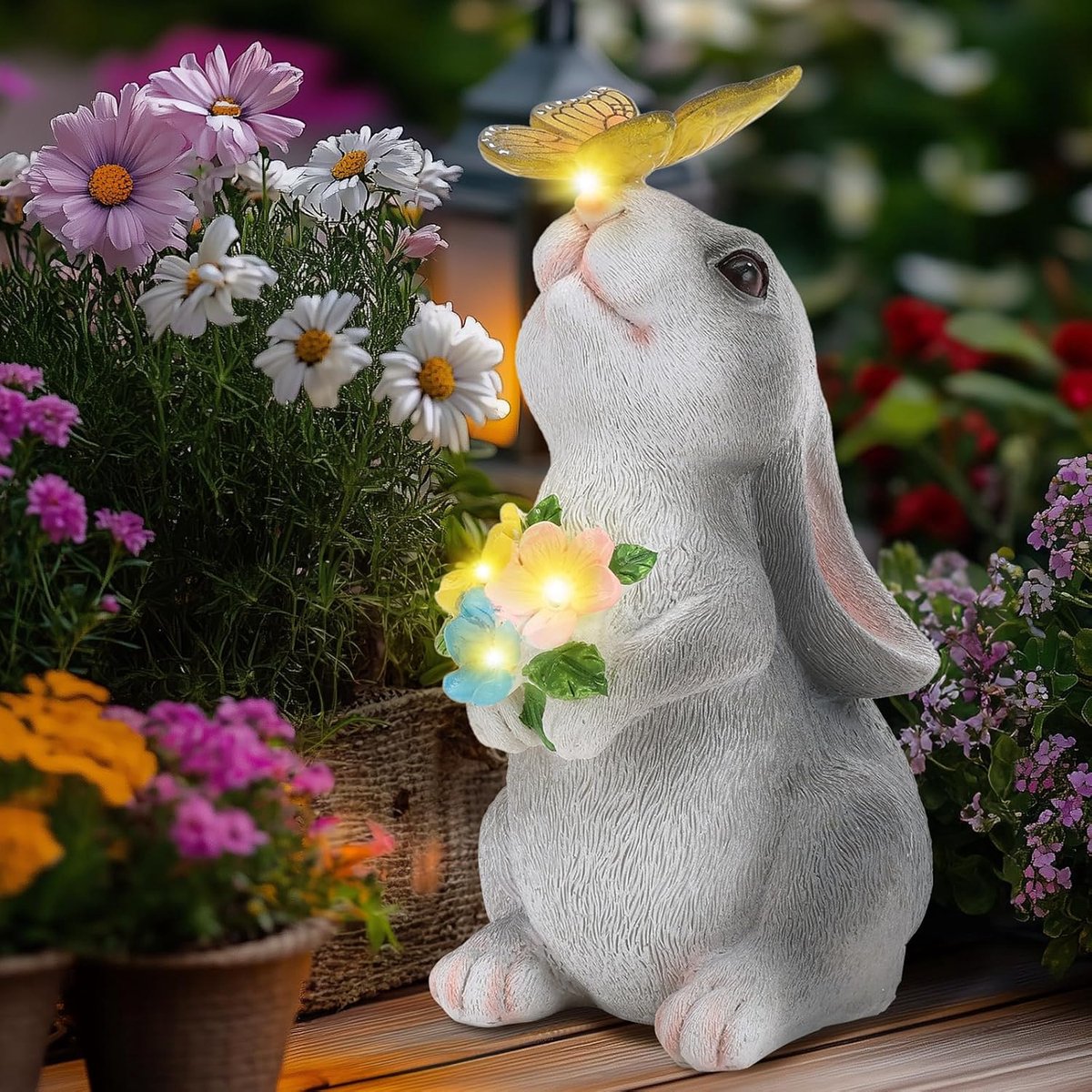 Haas Zonne-tuinstandbeeld Ornament Outdoor Ornament Tuin Dier Decoratie met Zonlicht, Konijn Decoratie voor Binnenplaats, Verjaardagscadeau Vrouw Moeder voor Thuis